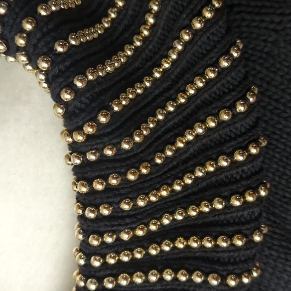 Vtg 80s black knit gold beads "Dynasty" style cotton tunic cowl sweater sz S - Picture 6 of 16